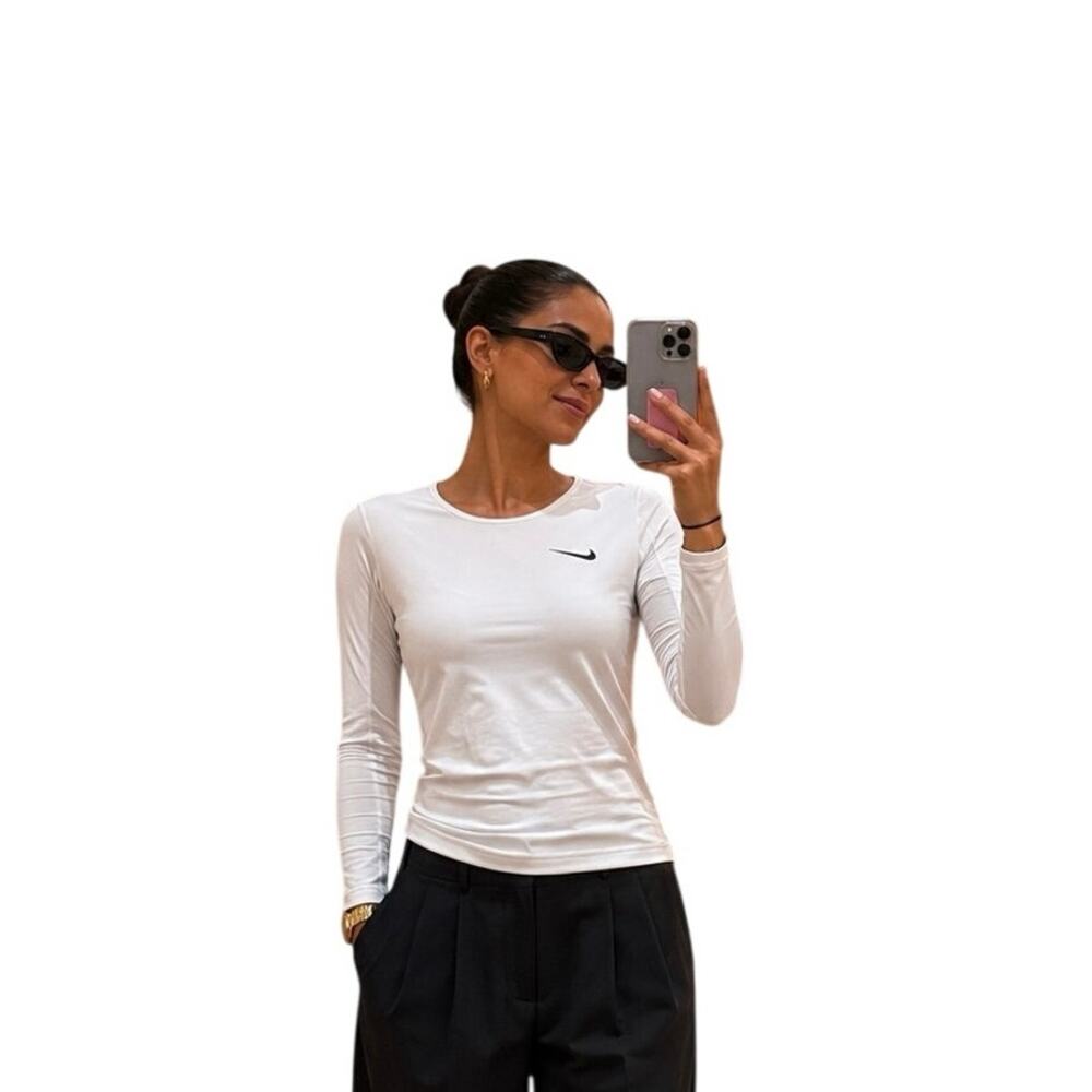 Nike Dri-FIT Womens Long Sleeve Shirt Large White Athletic Running Training Top - Picture 1 of 8
